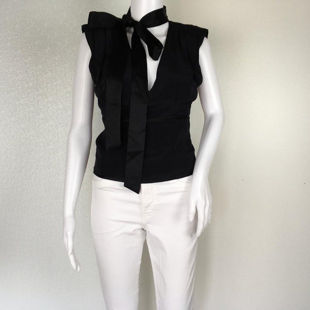 NWT Ramy Brook Women's Allona Blouse Elegant Tie Neck Sz S